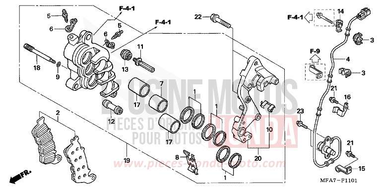 R. FRONT BRAKE CALIPER (CBF1000A/T/S) for CBF1000 ABS BOMBAY ORANGE METALLIC (YR254) from 2007